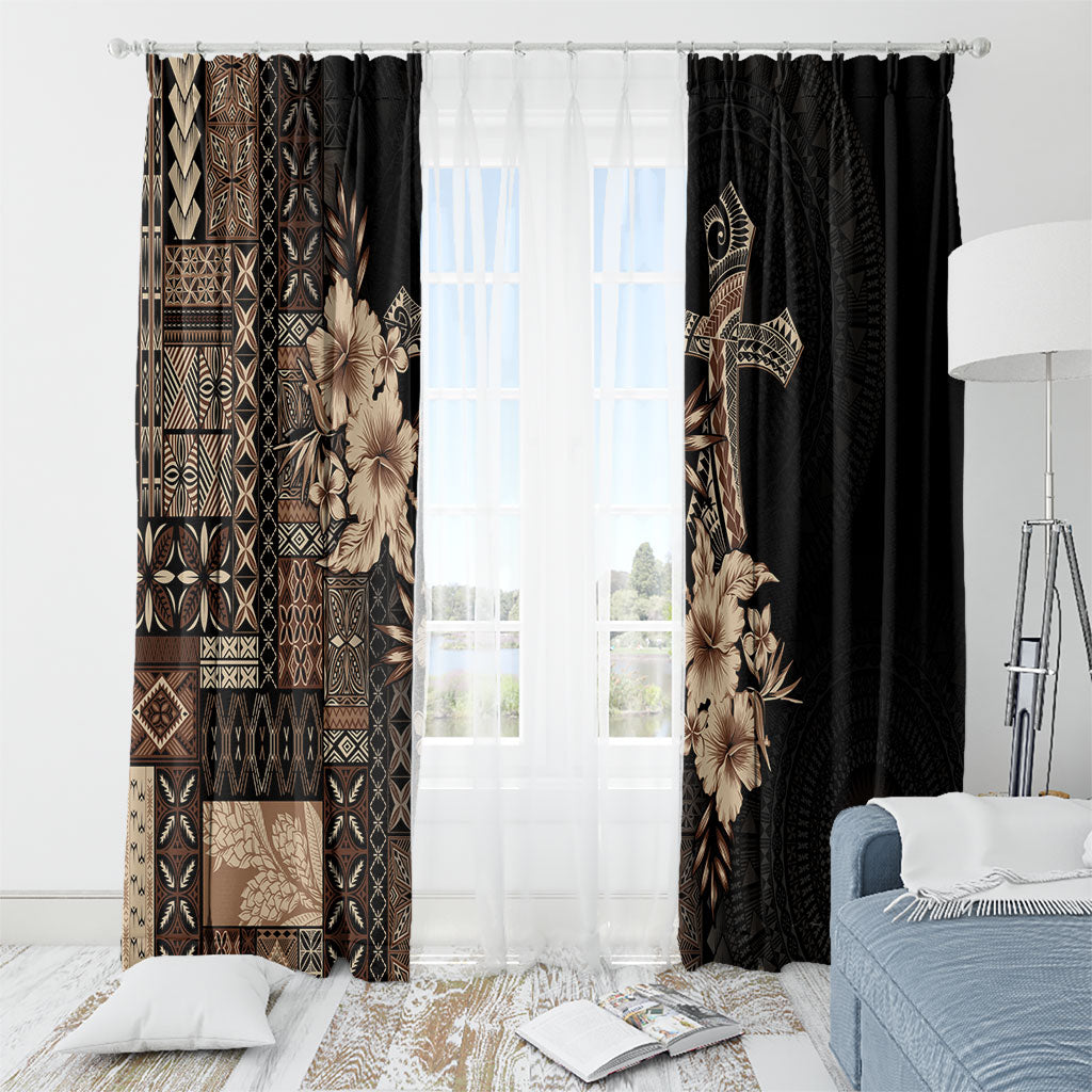 Samoa AIGA Mamanu Siapo Malu Motifs Window Curtain Black Ver