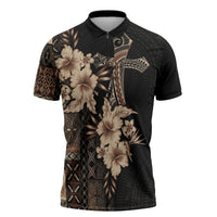 Samoa AIGA Mamanu Siapo Malu Motifs Zipper Polo Shirt Black Ver LT7 Black - Polynesian Pride