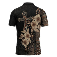 Samoa AIGA Mamanu Siapo Malu Motifs Zipper Polo Shirt Black Ver LT7 - Polynesian Pride