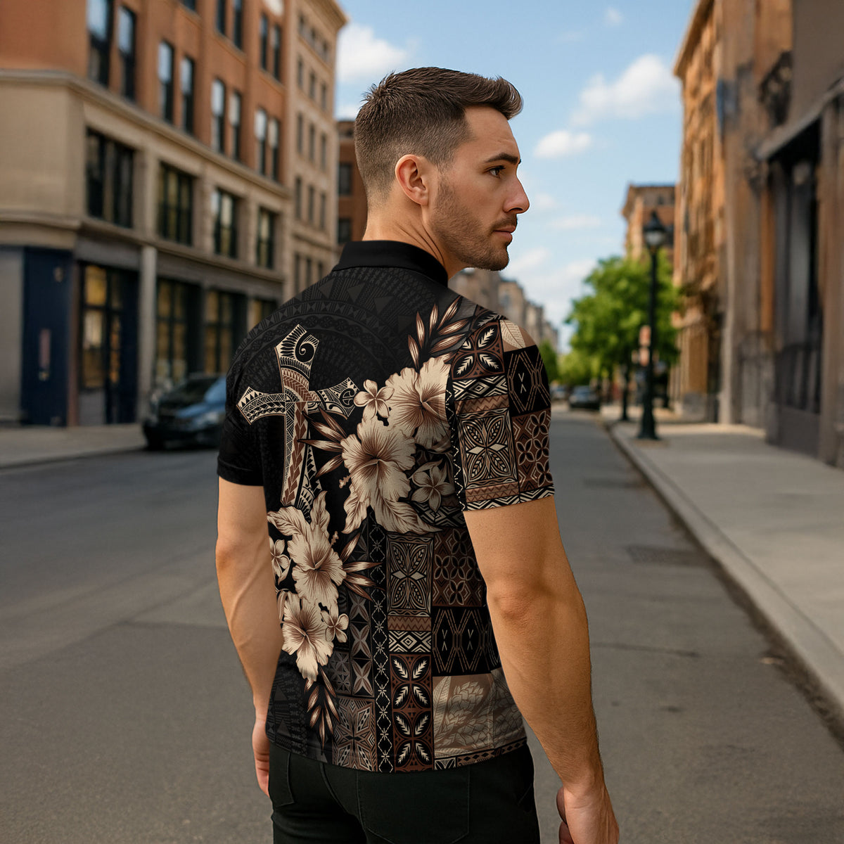 Samoa AIGA Mamanu Siapo Malu Motifs Zipper Polo Shirt Black Ver LT7 - Polynesian Pride
