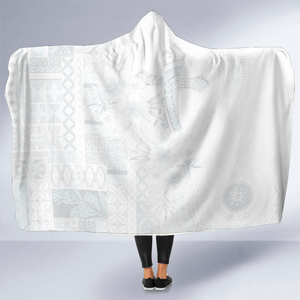 Samoa AIGA Mamanu Siapo Malu Motifs Hooded Blanket Lotu a Tamaiti White Ver LT7 One Size White - Polynesian Pride