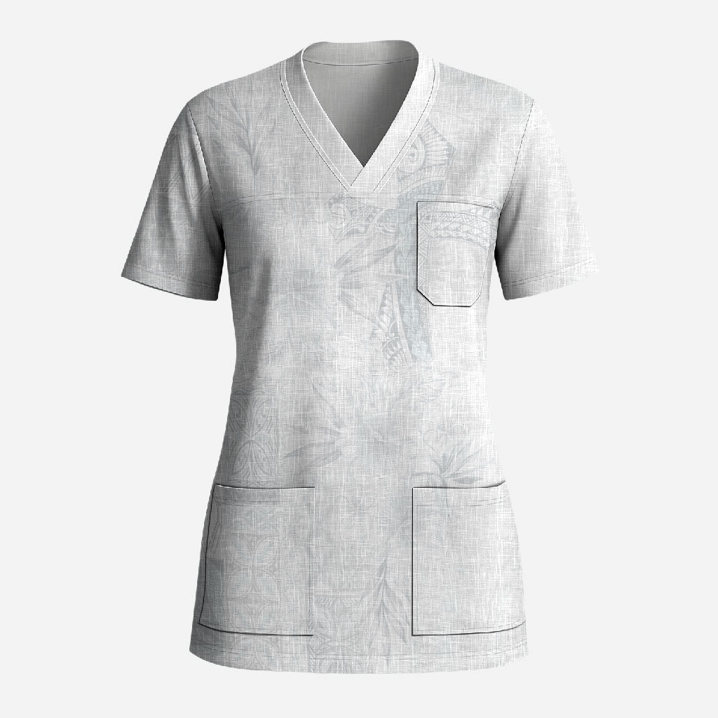 Samoa AIGA Mamanu Siapo Malu Motifs Scrub Top Lotu a Tamaiti White Ver