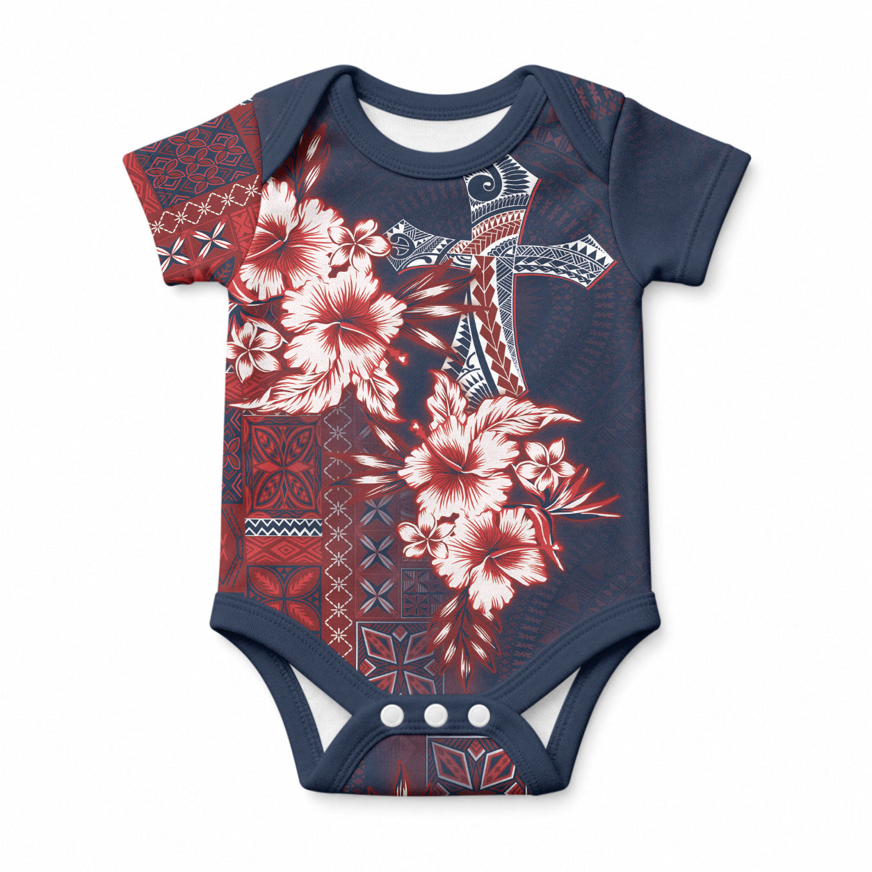 Samoa AIGA Mamanu Siapo Malu Motifs Baby Onesie Flag Color LT7 Navy Blue - Polynesian Pride