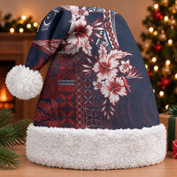 Samoa AIGA Mamanu Siapo Malu Motifs Christmas Santa Hat Flag Color LT7 With Fur Navy Blue - Polynesian Pride
