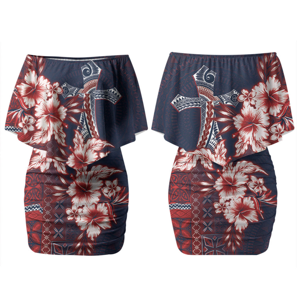 Samoa AIGA Mamanu Siapo Malu Motifs Couples Matching Off Shoulder Short Dress and Long Sleeve Button Shirt Flag Color LT7 - Polynesian Pride