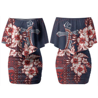 Samoa AIGA Mamanu Siapo Malu Motifs Couples Matching Off Shoulder Short Dress and Long Sleeve Button Shirt Flag Color LT7 - Polynesian Pride