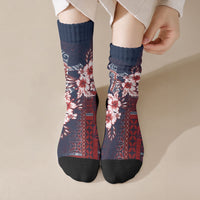 Samoa AIGA Mamanu Siapo Malu Motifs Crew Socks Flag Color LT7 Crew Socks Navy Blue - Polynesian Pride