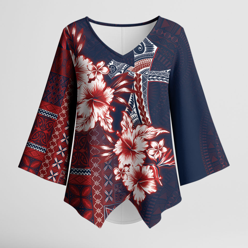 Samoa AIGA Mamanu Siapo Malu Motifs Kimono Sleeve Blouse Flag Color LT7 Female Navy Blue - Polynesian Pride