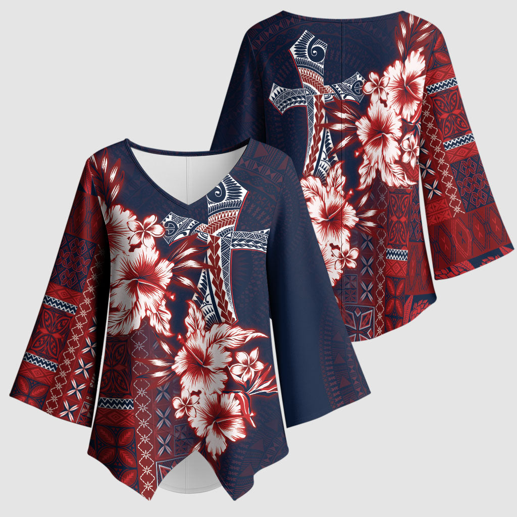 Samoa AIGA Mamanu Siapo Malu Motifs Kimono Sleeve Blouse Flag Color LT7 - Polynesian Pride