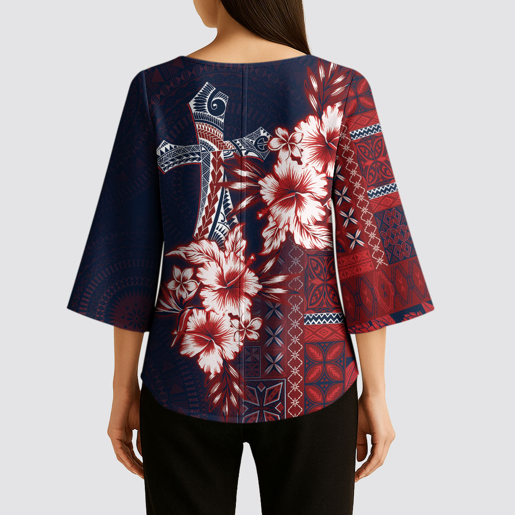 Samoa AIGA Mamanu Siapo Malu Motifs Kimono Sleeve Blouse Flag Color LT7 - Polynesian Pride
