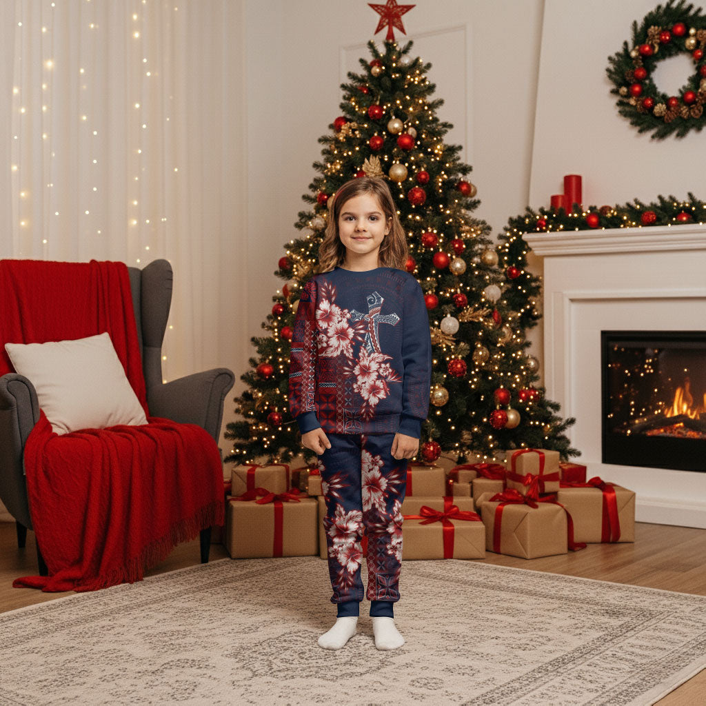 Samoa AIGA Mamanu Siapo Malu Motifs Christmas Pajama Set Flag Color LT7 Kid Navy Blue - Polynesian Pride
