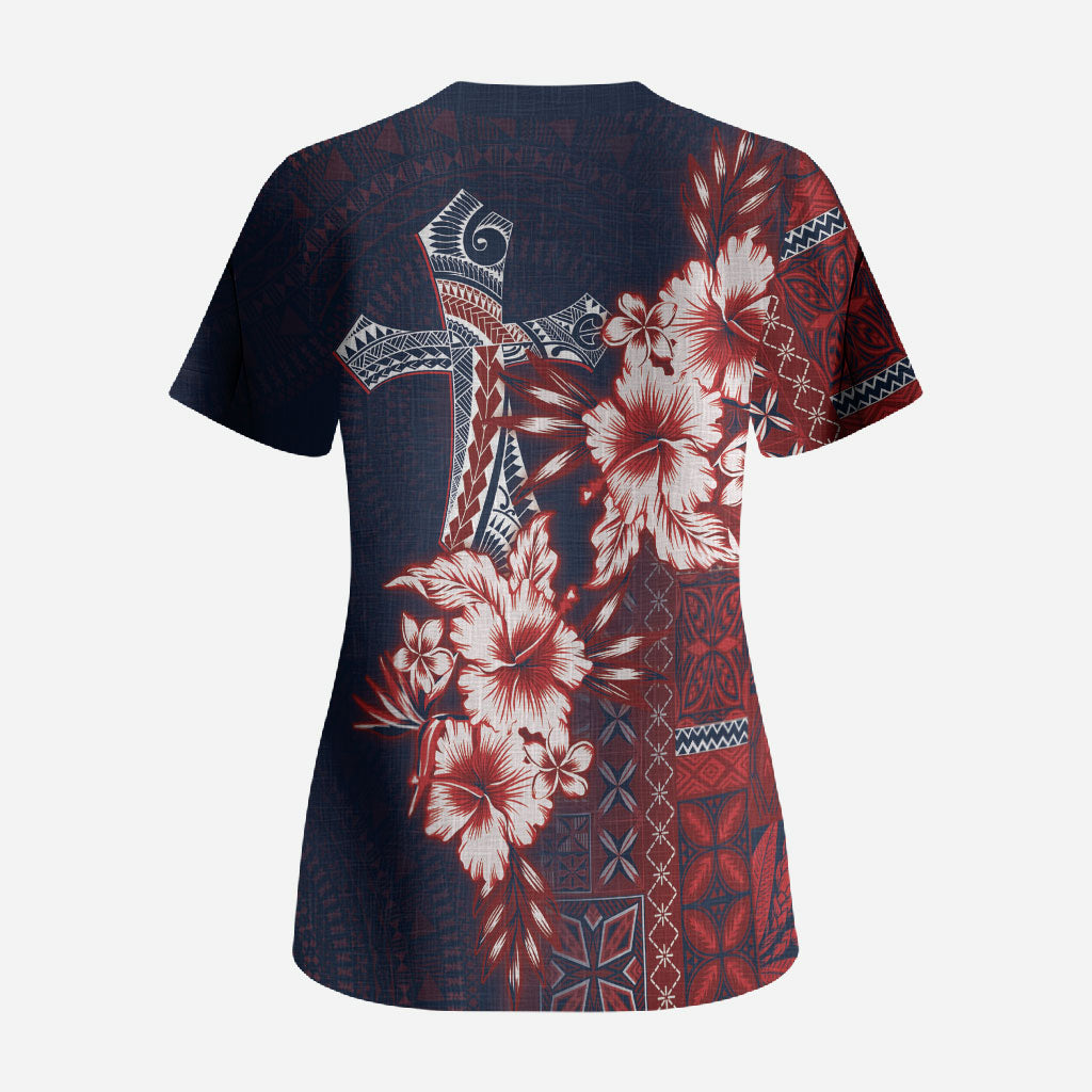 Samoa AIGA Mamanu Siapo Malu Motifs Scrub Top Flag Color