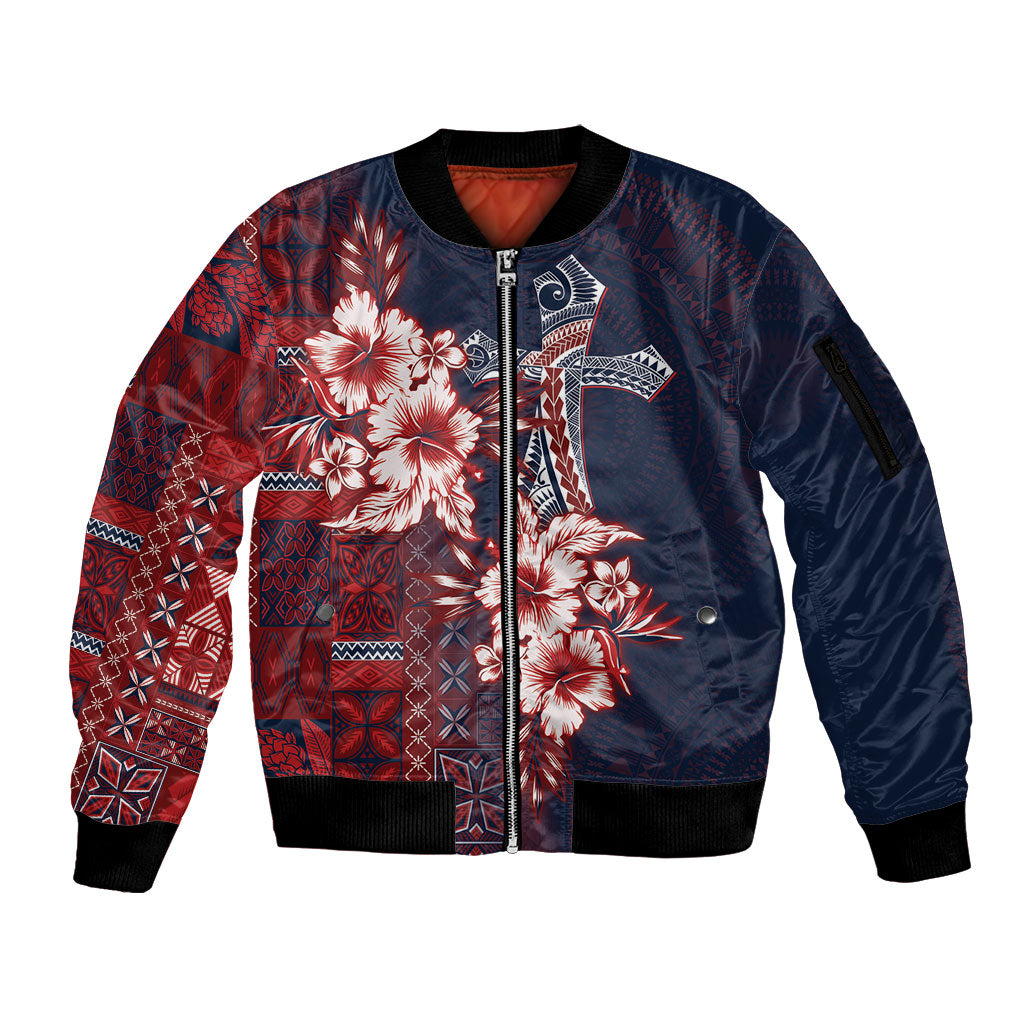 Samoa AIGA Mamanu Siapo Malu Motifs Sleeve Zip Bomber Jacket Flag Color