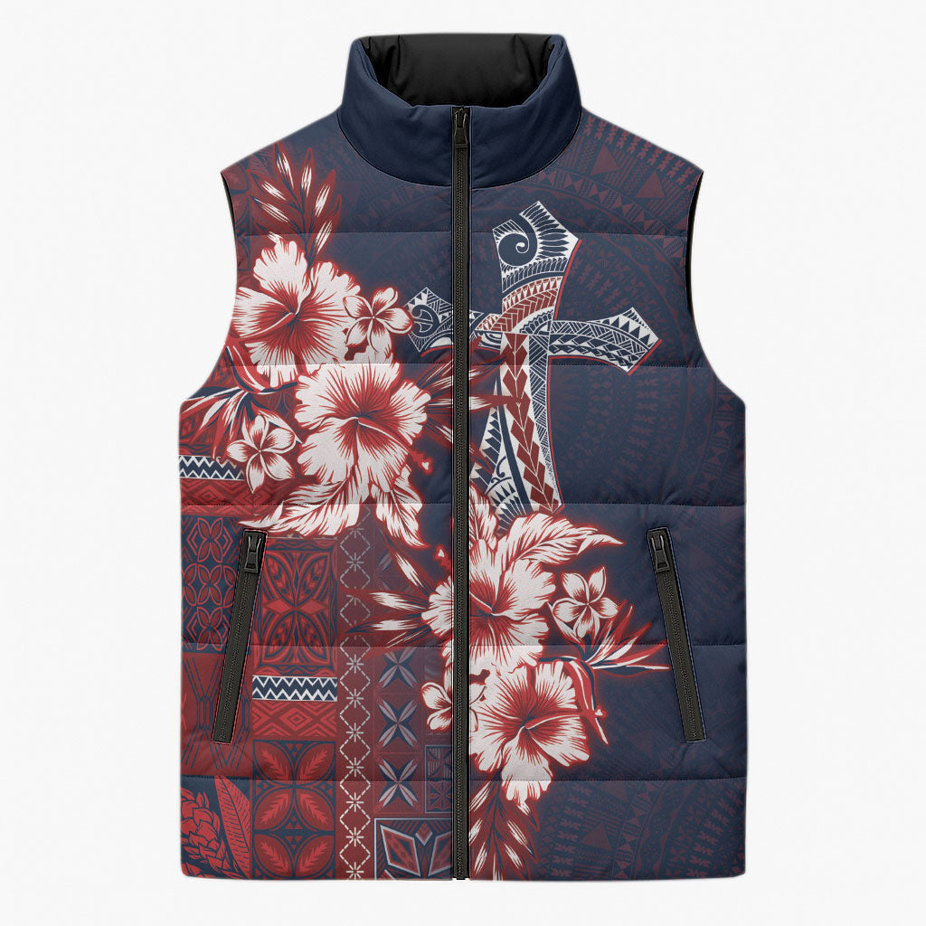 Samoa AIGA Mamanu Siapo Malu Motifs Sleeveless Puffer Jacket Flag Color