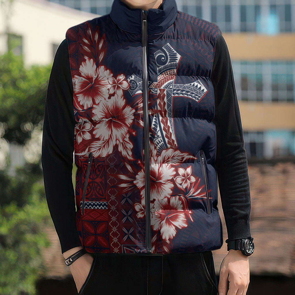 Samoa AIGA Mamanu Siapo Malu Motifs Sleeveless Puffer Jacket Flag Color