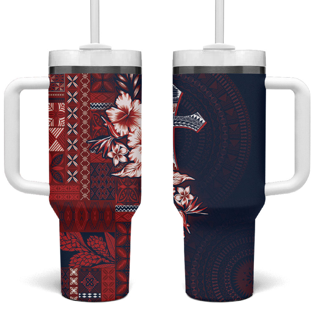Samoa AIGA Mamanu Siapo Malu Motifs Tumbler With Handle Flag Color LT7 One Size: 40 oz Navy Blue - Polynesian Pride