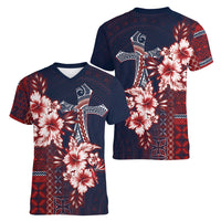 Samoa AIGA Mamanu Siapo Malu Motifs Women V-Neck T-Shirt Flag Color LT7 - Polynesian Pride