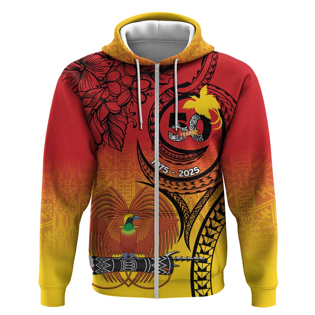 Papua New Guinea 50 Years Hoodie Motuan Motifs LT7 Zip Hoodie Colorful - Polynesian Pride