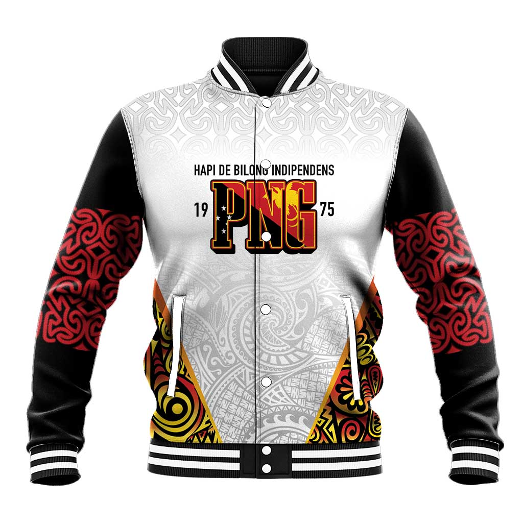 Personalized Papua New Guinea Baseball Jacket Hapi De bilong Indipendens PNG LT7 Unisex White - Polynesian Pride