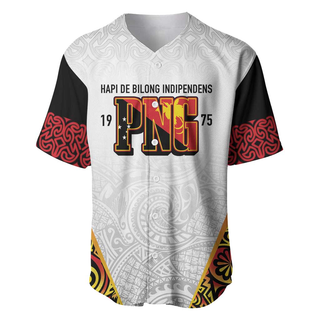 Personalized Papua New Guinea Baseball Jersey Hapi De bilong Indipendens PNG LT7 White - Polynesian Pride