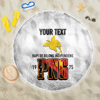 Personalized Papua New Guinea Beach Blanket Hapi De bilong Indipendens PNG LT7 One Size 150cm White - Polynesian Pride