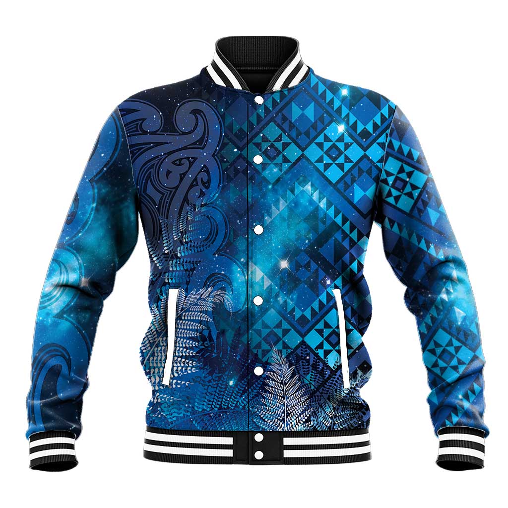 Aotearoa Taniko Matariki Baseball Jacket Cosmic Blue LT7 Unisex Blue - Polynesian Pride