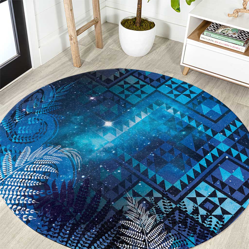 Aotearoa Taniko Matariki Round Carpet Cosmic Blue LT7 Blue - Polynesian Pride