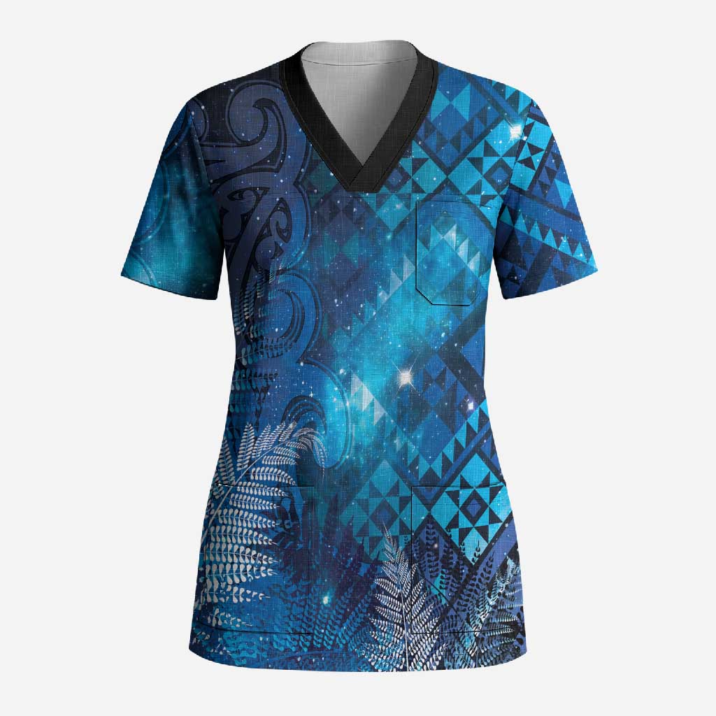Aotearoa Taniko Matariki Scrub Top Cosmic Blue LT7 Adult Blue - Polynesian Pride