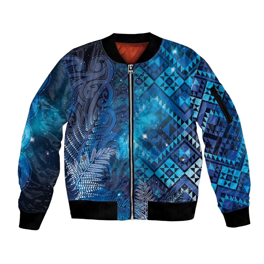 Aotearoa Taniko Matariki Sleeve Zip Bomber Jacket Cosmic Blue LT7 Unisex Blue - Polynesian Pride