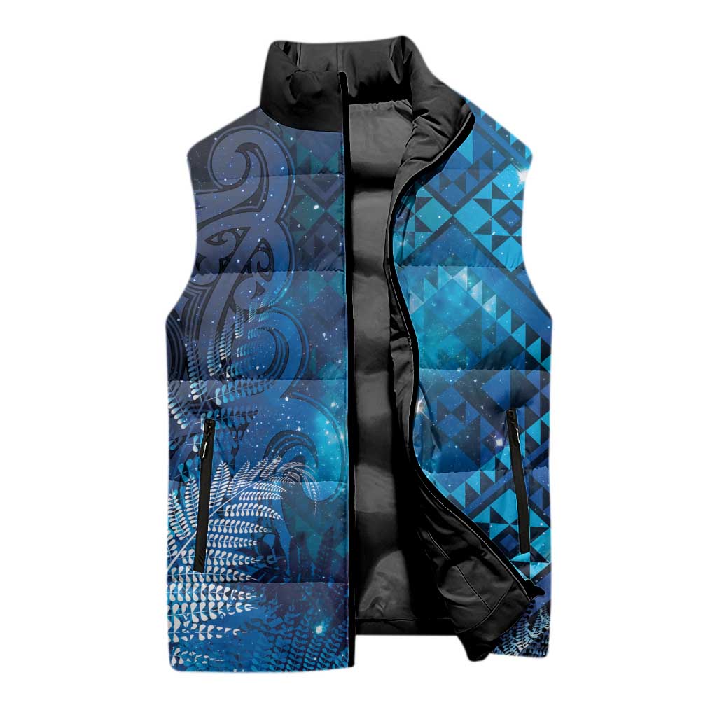 Aotearoa Taniko Matariki Sleeveless Puffer Jacket Cosmic Blue LT7 - Polynesian Pride