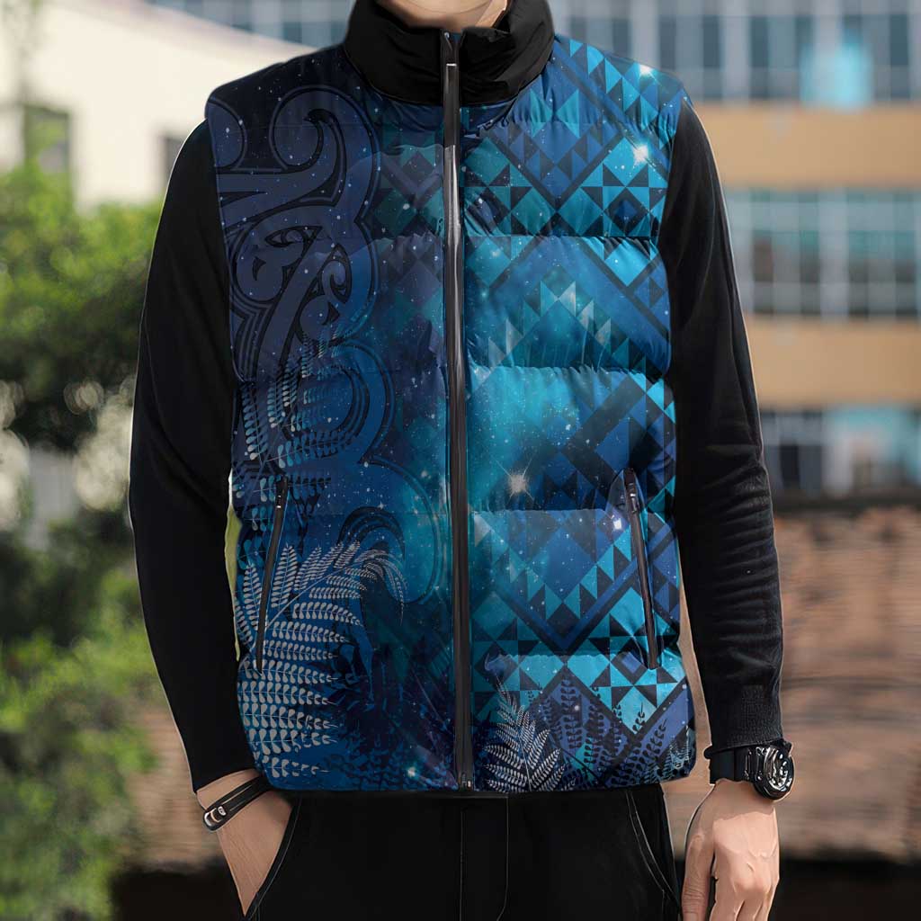 Aotearoa Taniko Matariki Sleeveless Puffer Jacket Cosmic Blue LT7 - Polynesian Pride