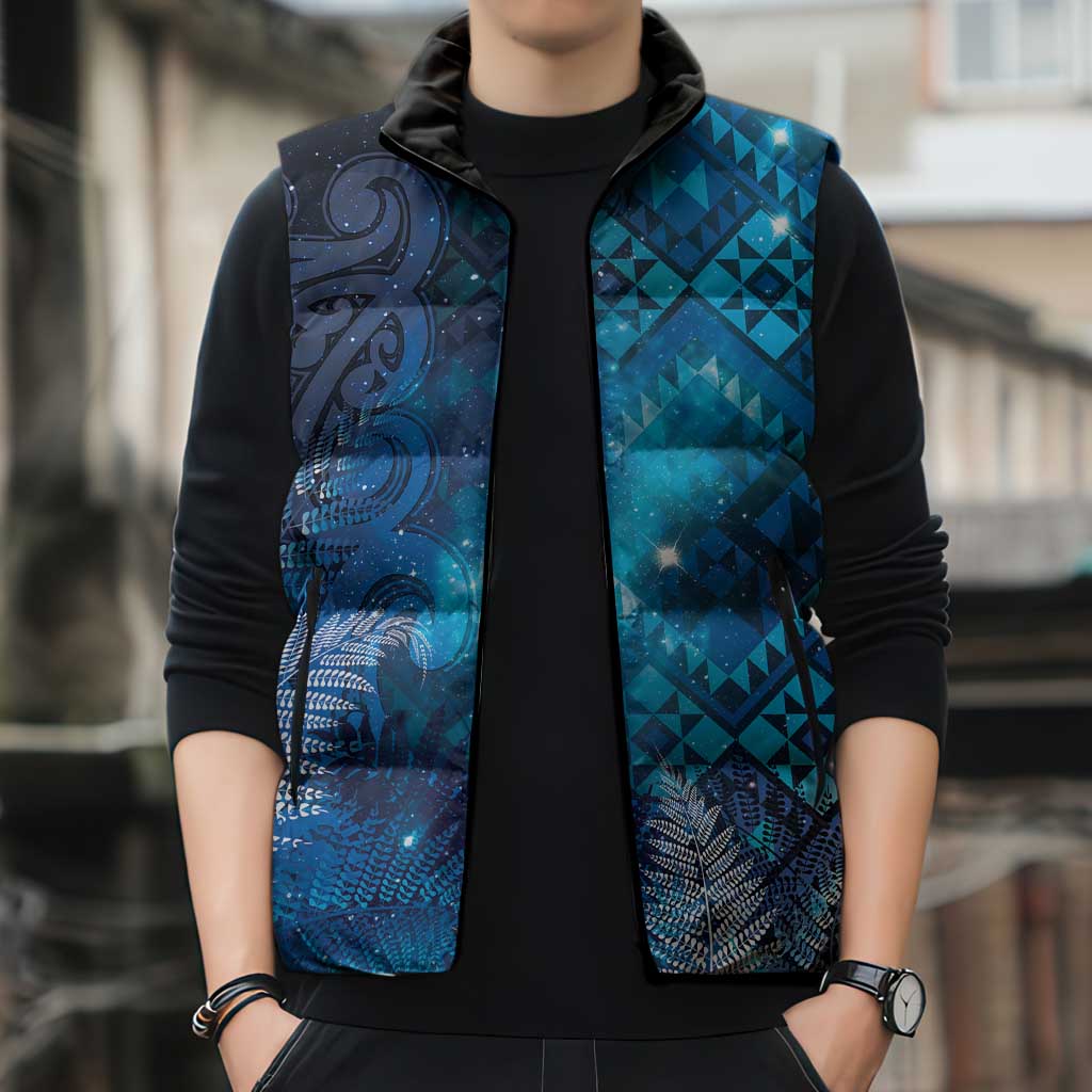 Aotearoa Taniko Matariki Sleeveless Puffer Jacket Cosmic Blue LT7 - Polynesian Pride