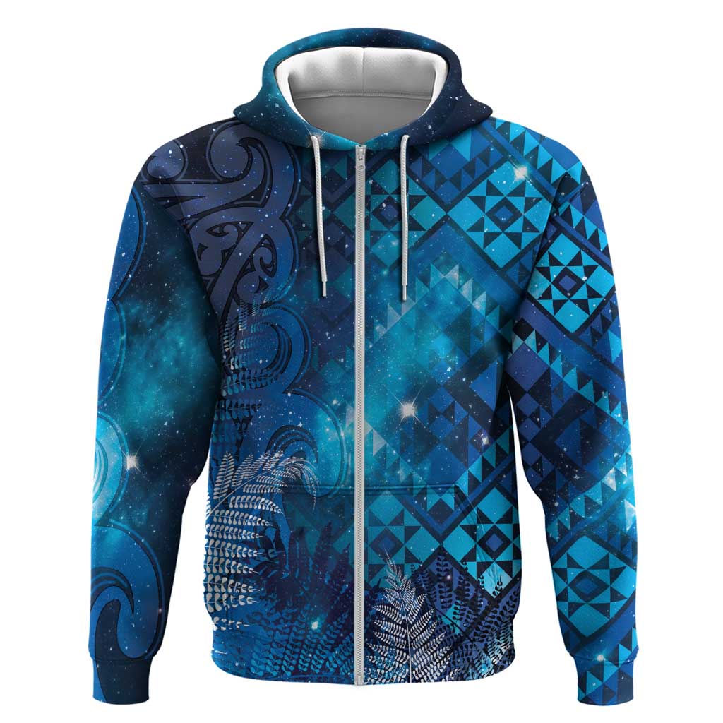 Aotearoa Taniko Matariki Zip Hoodie Cosmic Blue LT7 Zip Hoodie Blue - Polynesian Pride
