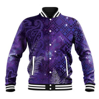Aotearoa Taniko Matariki Baseball Jacket Cosmic Violet LT7 Unisex Purple - Polynesian Pride