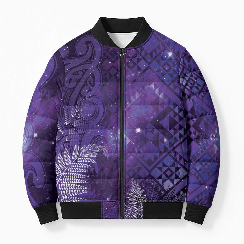 Aotearoa Taniko Matariki Bomber Puffer Jacket Cosmic Violet LT7 Unisex Purple - Polynesian Pride