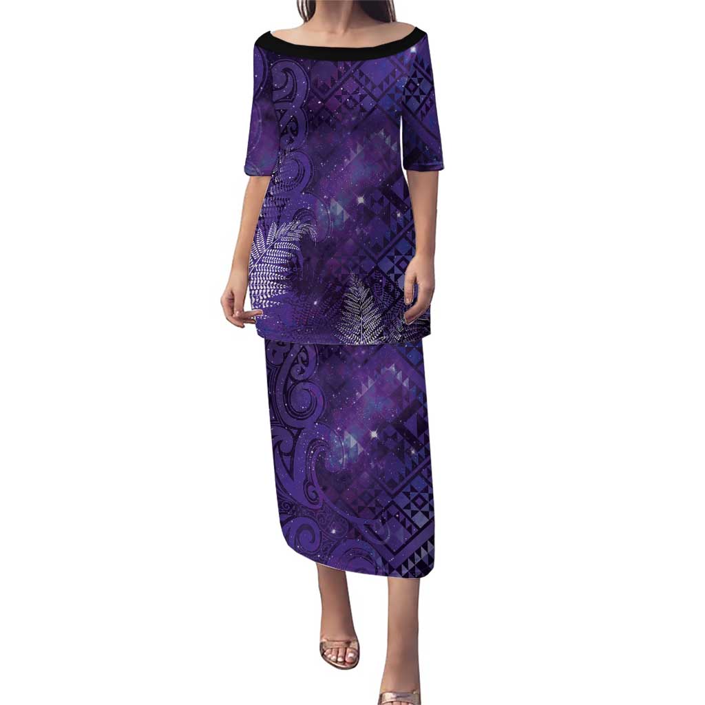 Aotearoa Taniko Matariki Puletasi Cosmic Violet LT7 Long Dress Purple - Polynesian Pride