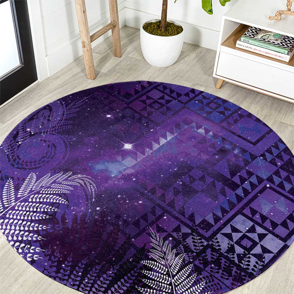 Aotearoa Taniko Matariki Round Carpet Cosmic Violet LT7 Purple - Polynesian Pride