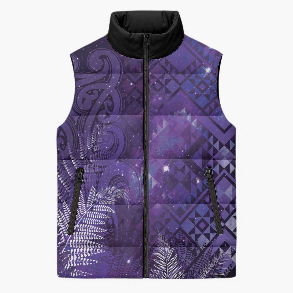 Aotearoa Taniko Matariki Sleeveless Puffer Jacket Cosmic Violet LT7 Unisex Purple - Polynesian Pride