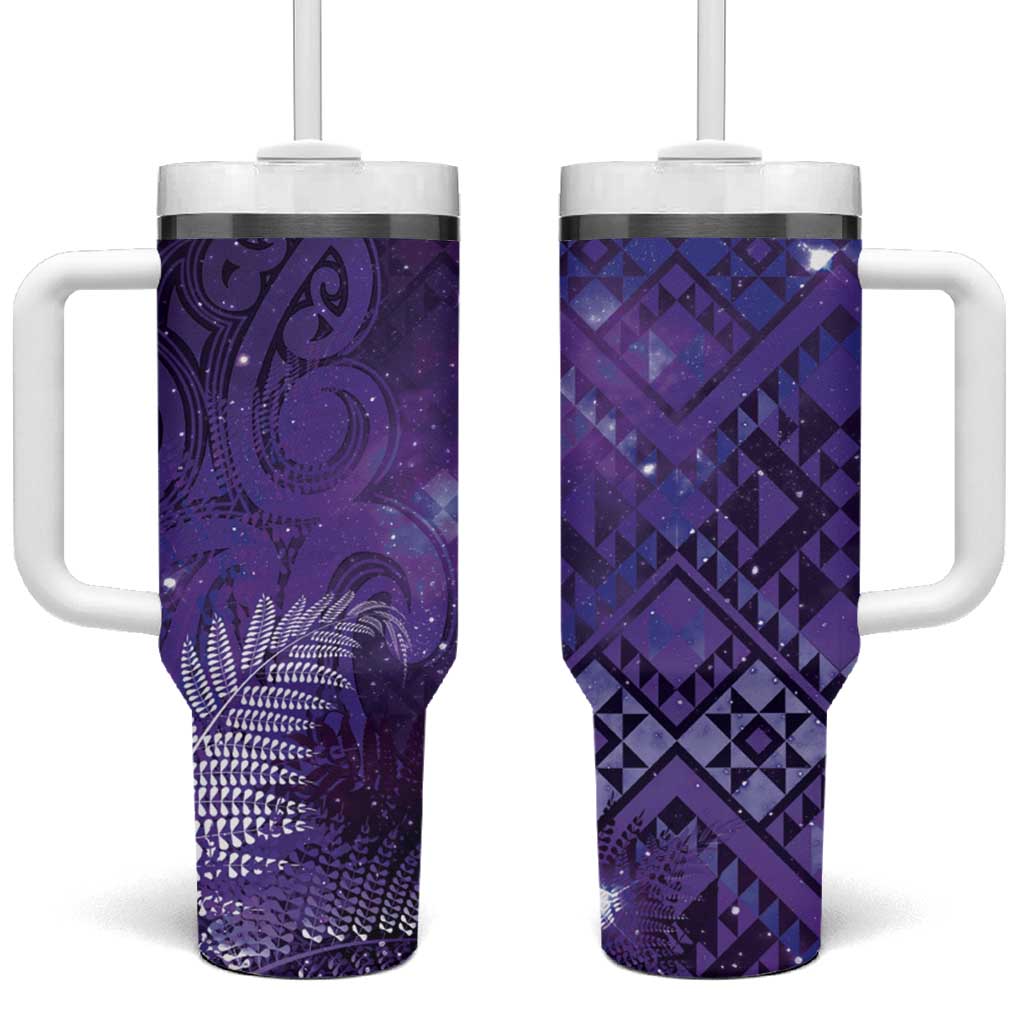 Aotearoa Taniko Matariki Tumbler With Handle Cosmic Violet LT7 One Size: 40 oz Purple - Polynesian Pride