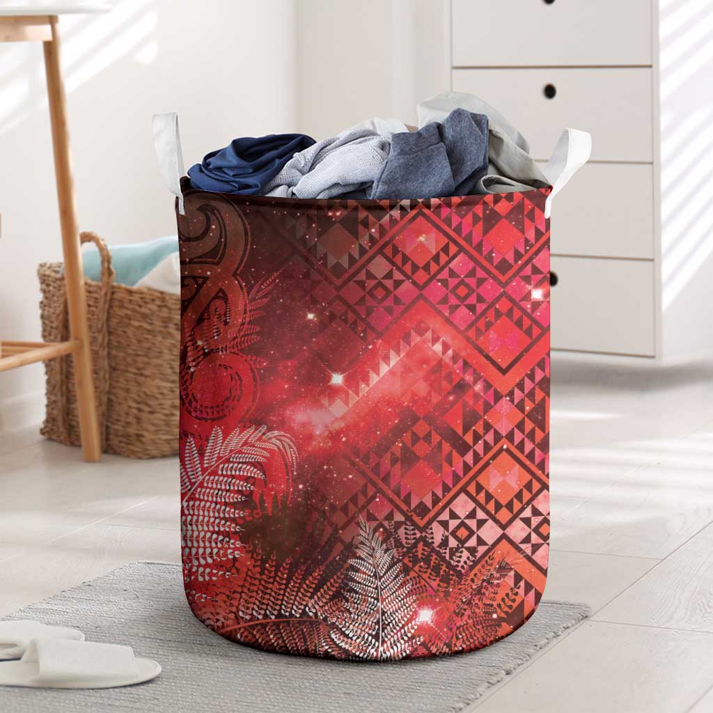 Aotearoa Taniko Matariki Laundry Basket Cosmic Red LT7 Red - Polynesian Pride