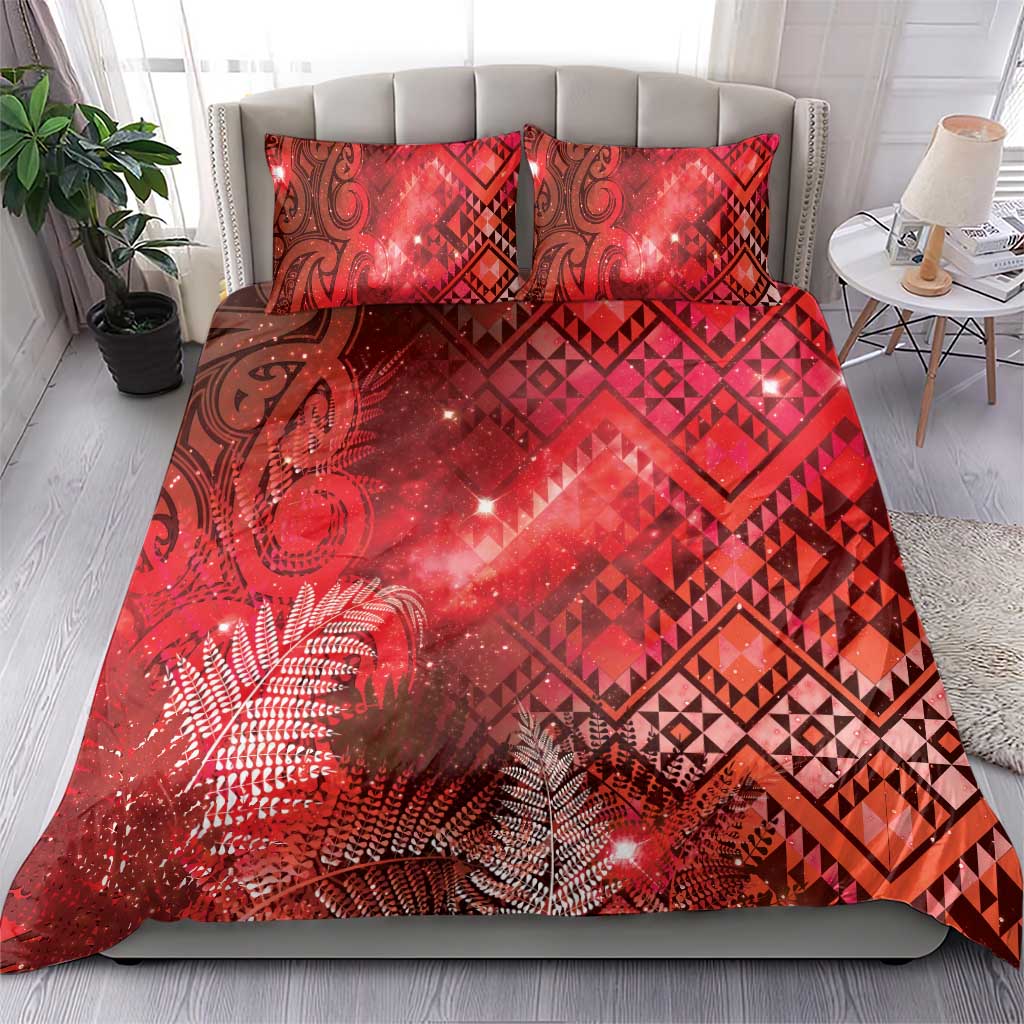 Aotearoa Taniko Matariki Bedding Set Cosmic Red LT7 - Polynesian Pride