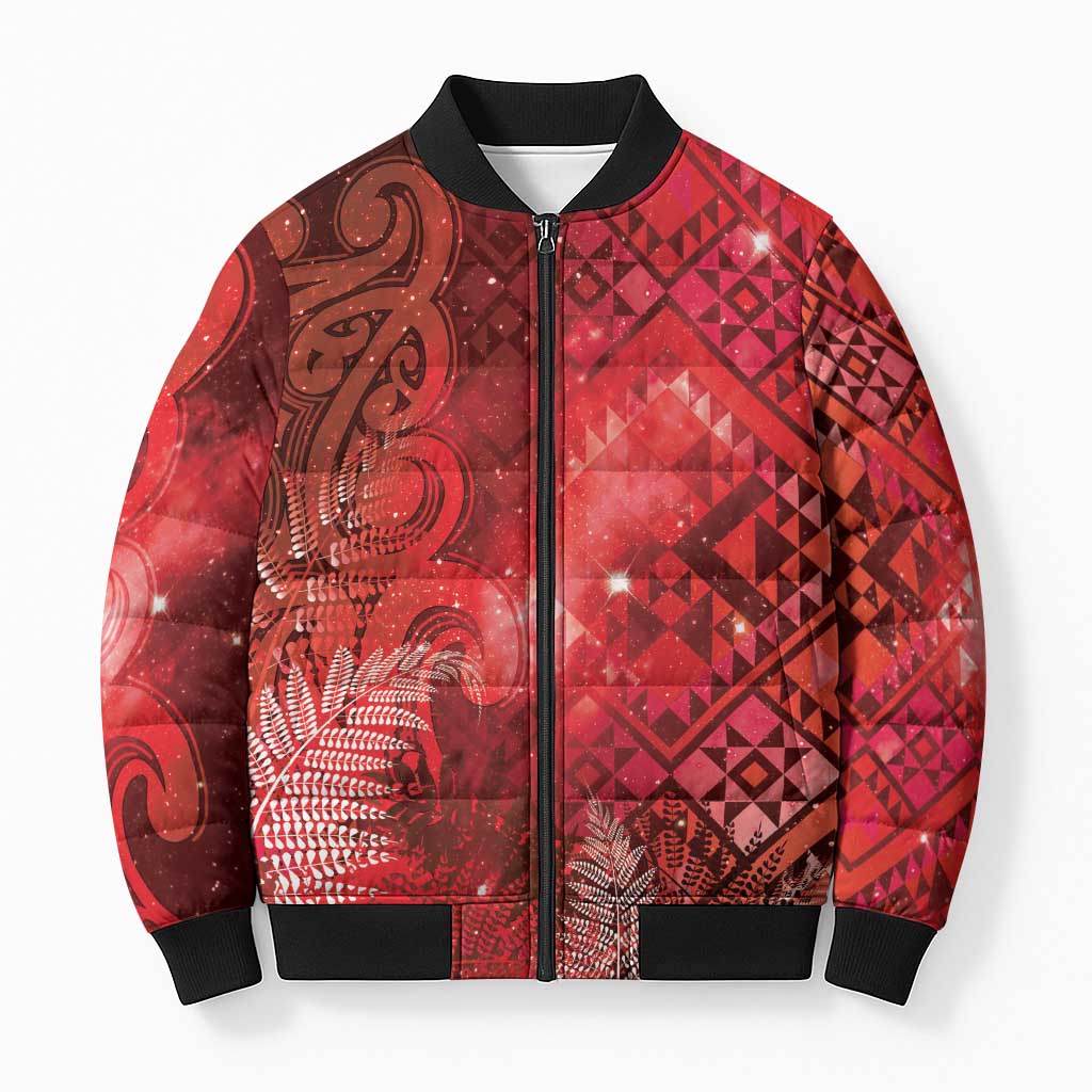 Aotearoa Taniko Matariki Bomber Puffer Jacket Cosmic Red LT7 Unisex Red - Polynesian Pride