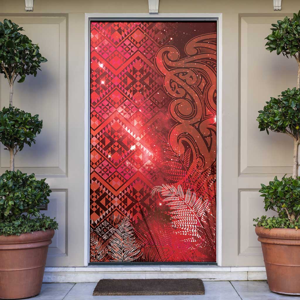Aotearoa Taniko Matariki Door Cover Cosmic Red LT7 Red - Polynesian Pride