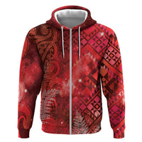 Aotearoa Taniko Matariki Hoodie Cosmic Red LT7 Zip Hoodie Red - Polynesian Pride
