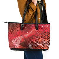 Aotearoa Taniko Matariki Leather Tote Bag Cosmic Red LT7 - Polynesian Pride