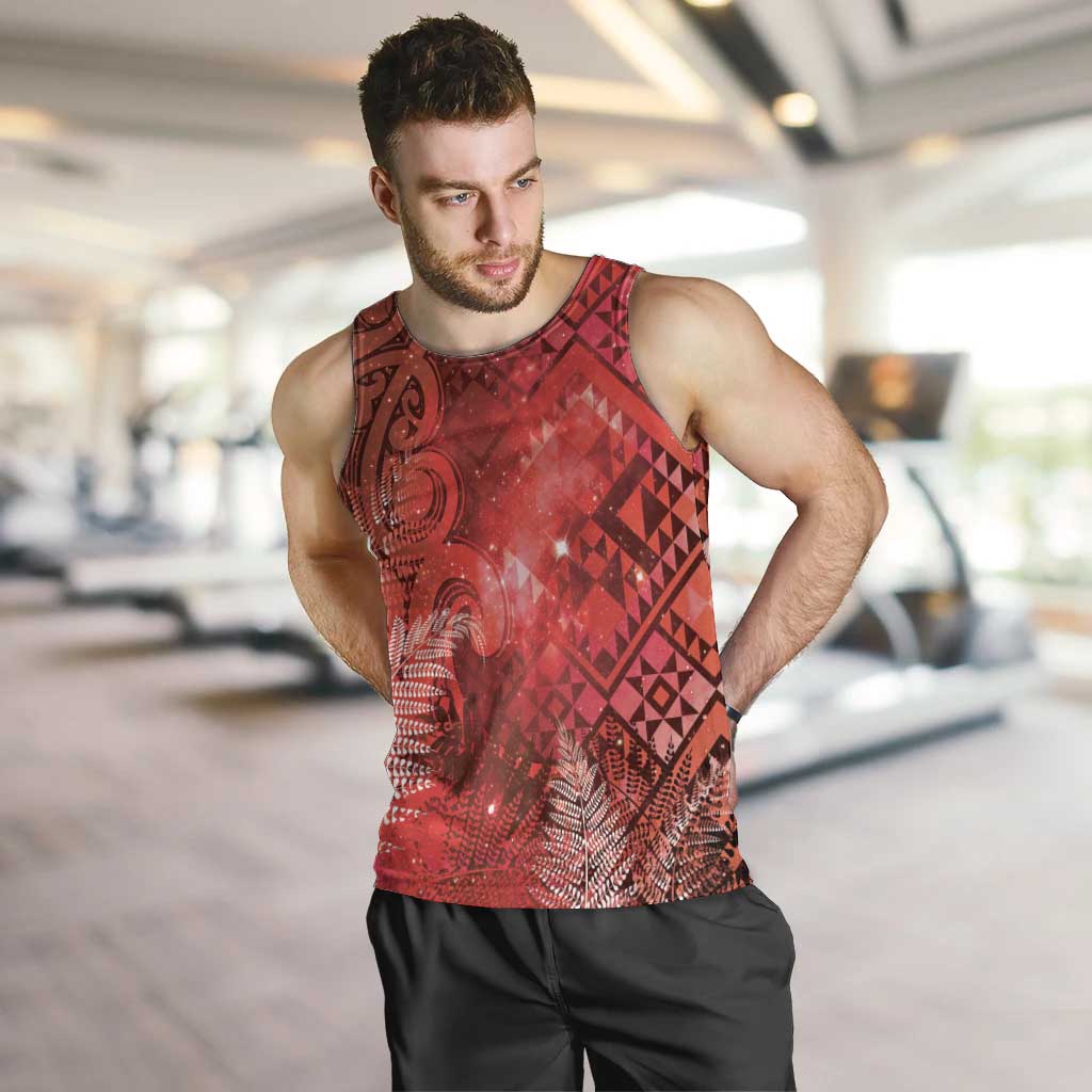Aotearoa Taniko Matariki Men Tank Top Cosmic Red LT7 Red - Polynesian Pride