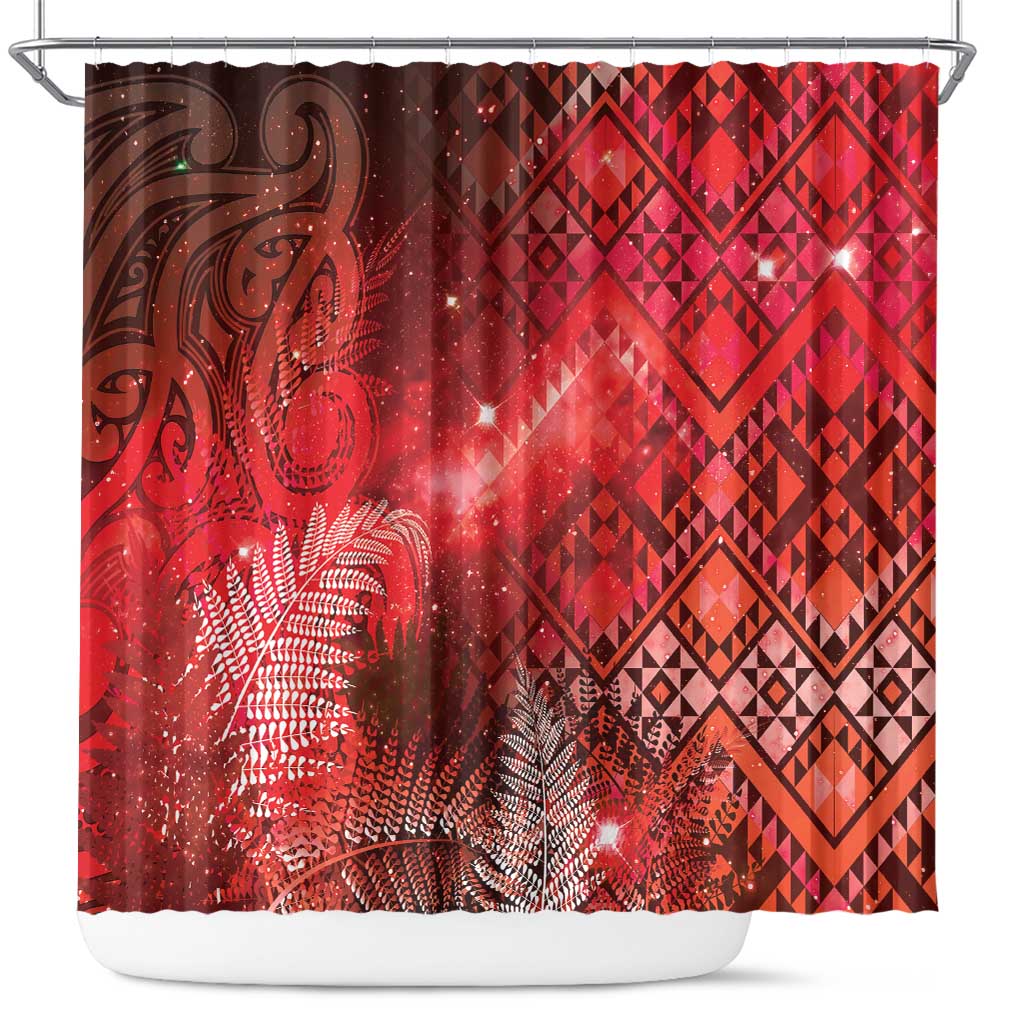 Aotearoa Taniko Matariki Shower Curtain Cosmic Red LT7 Red - Polynesian Pride