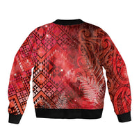 Aotearoa Taniko Matariki Sleeve Zip Bomber Jacket Cosmic Red LT7 - Polynesian Pride