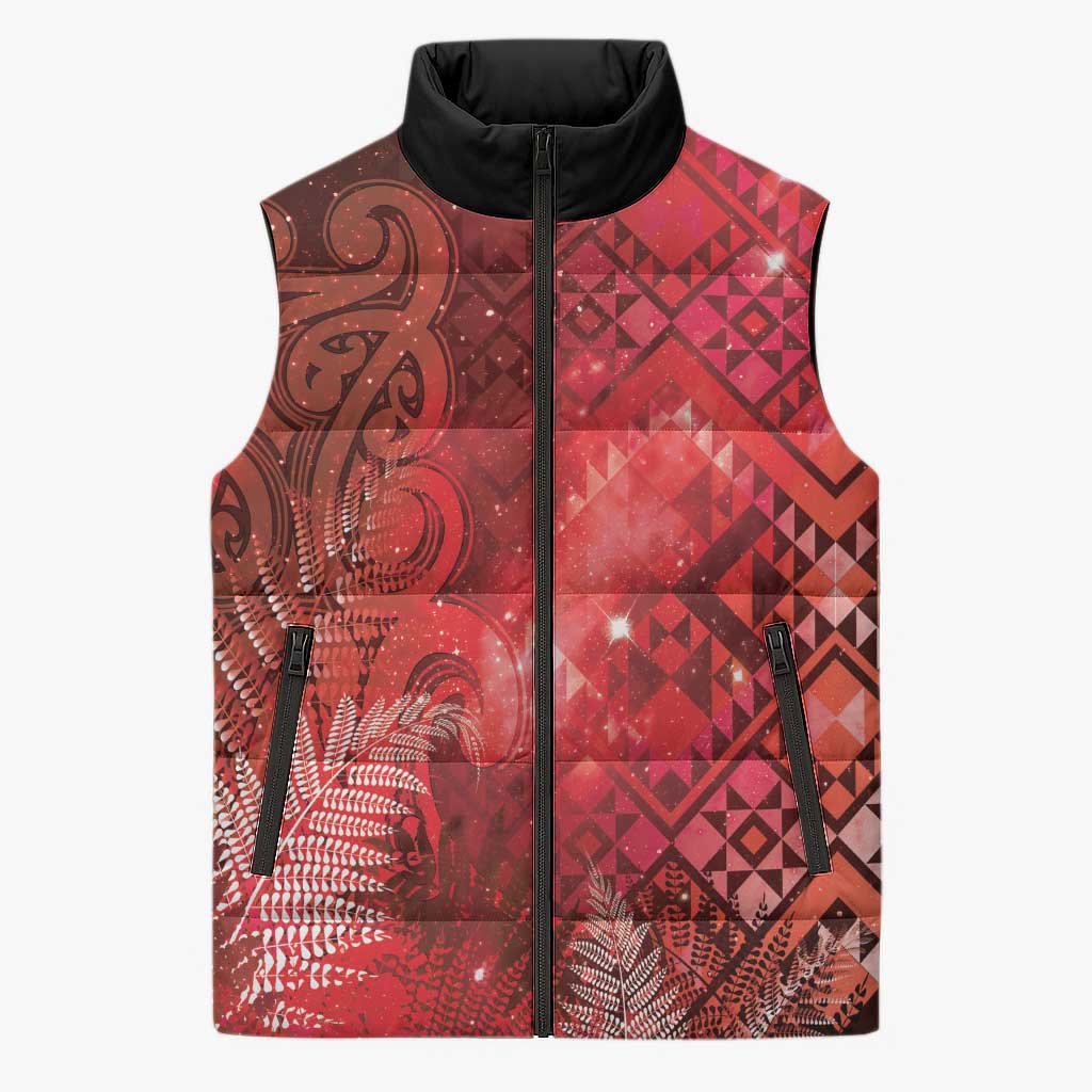 Aotearoa Taniko Matariki Sleeveless Puffer Jacket Cosmic Red LT7 Unisex Red - Polynesian Pride
