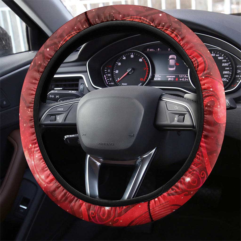 Aotearoa Taniko Matariki Steering Wheel Cover Cosmic Red LT7 - Polynesian Pride